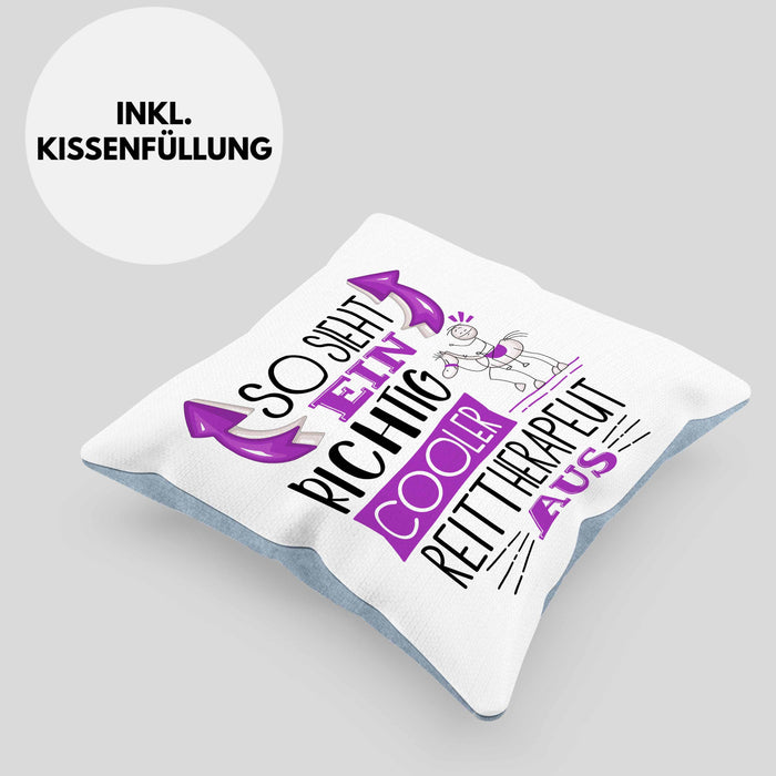 So Sieht Ein Richtig Cooler Reittherapeut Aus Kissen mit Füllung 40x40 Geschenk für Reittherapie Geschenkidee Spruch (Grau) Blau Trendation