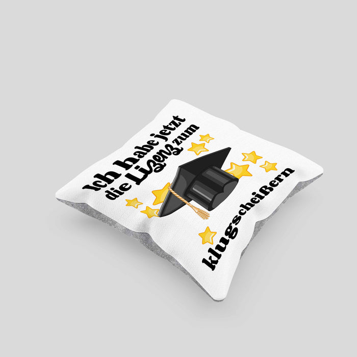 Bachelor Geschenk Abschluss Kissen mit Füllung 40x40 Spruch Master Abitur Abi Graduation Bestanden Prüfung (Grau) Grau Trendation