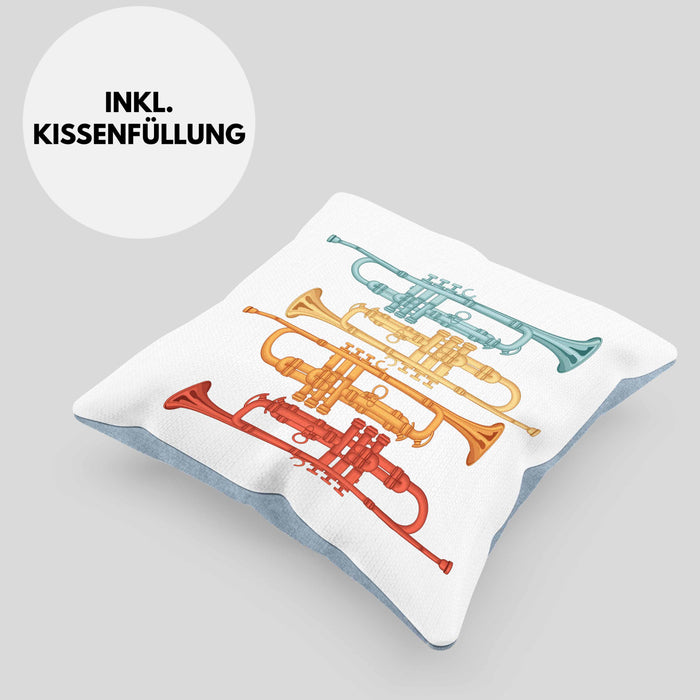 Trompete Kissen mit Füllung 40x40 Geschenk für Posaunist Posaune Retro Grafik (Grau) Blau Trendation