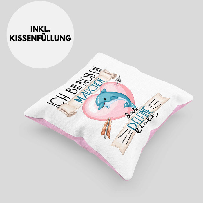 Delfine Kissen mit Füllung 40x40 Geschenk Frauen Ich Bin Bloß Ein Mädchen Das Delfine Liebt Delfine-Liebhaberin Geschenk Spruch Geburtstag (Grau) Rosa Trendation
