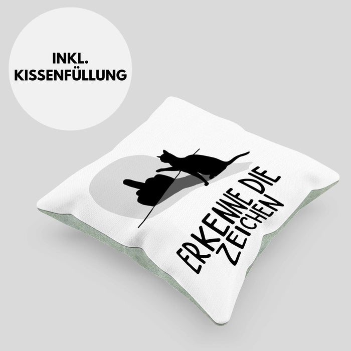 Erkenne Die Zeichen Kissen mit Füllung 40x40 Geschenk Kissen mit Füllung 40x40 Mittelfing** Geschenkidee Sarkasmus Spruch (Grau) Grün Trendation