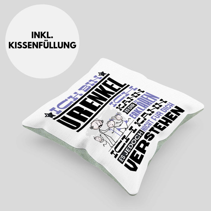 Urenkel Geschenk Kaffee-Kissen mit Füllung 40x40 Geschenkidee für Urenkel Ich Bin Urenkel Ich Kann Es Dir Erklären Jedoch Nicht Für Dich Verstehen Spruch Lustig (Grau) Grün Trendation