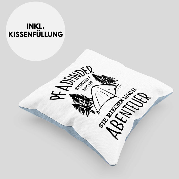 Pfadfinder Kissen mit Füllung 40x40 Geschenk Lustige Geschenkidee Für Pfadfinder Stinken Nicht Sie Riechen Nach Abenteuer (Grau) Blau Trendation