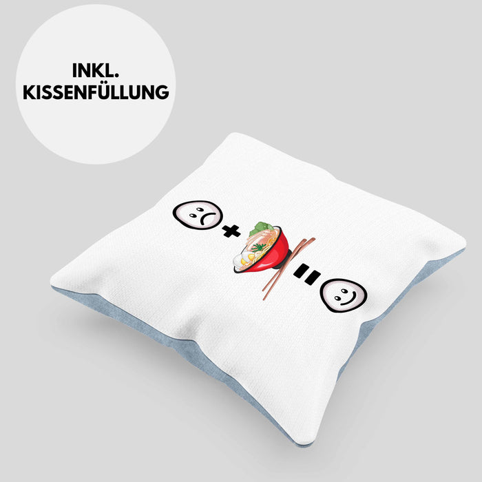 Ramen Kissen mit Füllung 40x40 Geschenk für Ramen Liebhaber Asiatisch :( + Ramen = :) Lustige Geschenkidee Geburtstag (Grau) Blau Trendation