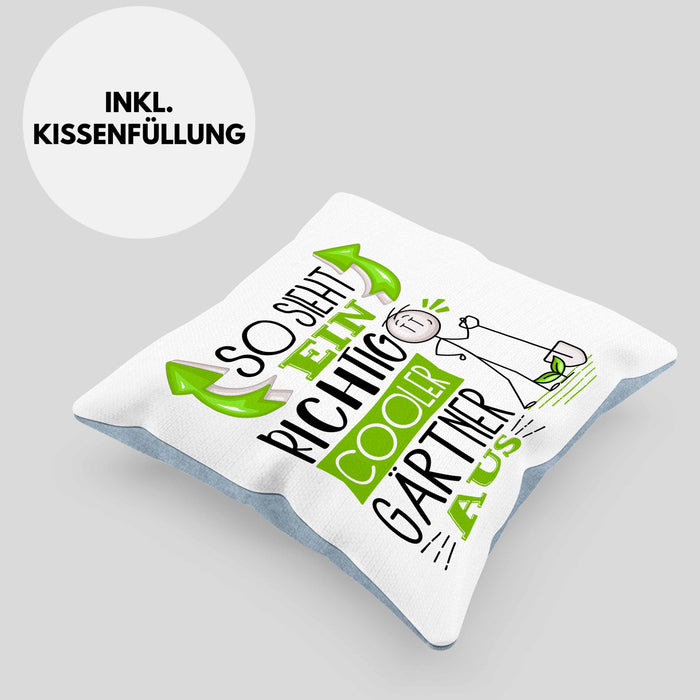 Gärtner Kissen mit Füllung 40x40 Geschenk So Sieht Ein RIchtig Cooler Gärtner Aus Geschenkidee Lustiger Spruch Geburtstag (Grau) Blau Trendation