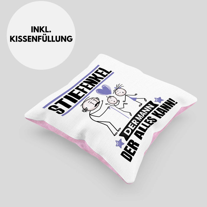 Stiefenkel Kissen mit Füllung 40x40 Geschenk für Stiefenkel Der Mann Der Alles Kann Geschenkidee zum Geburtstag (Grau) Rosa Trendation