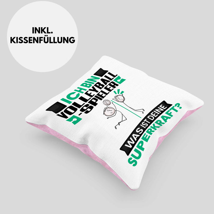 Volleyballspieler Kissen mit Füllung 40x40 Geschenk für Volleyballspieler Geburtstag Lustiger Spruch Was Ist Deine Superkraft (Grau) Rosa Trendation
