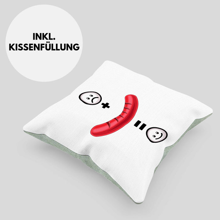 Wurst Kissen mit Füllung 40x40 Geschenk für Griller Wurst :( + Wurst = :) Lustige Geschenkidee Geburtstag (Grau) Grün Trendation