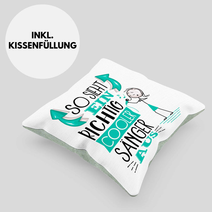 Sänger Kissen mit Füllung 40x40 Geschenk So Sieht Ein RIchtig Cooler Sänger Aus Geschenkidee Lustiger Spruch Geburtstag (Grau) Grün Trendation