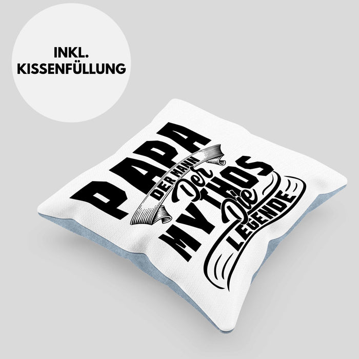 Papa Der Mann Der Mythos Die Legende Kissen mit Füllung 40x40 Vatertag Spruch Bester Papa Geschenkidee Vater (Grau) Blau Trendation