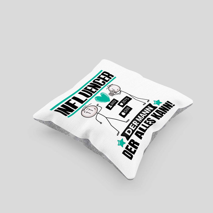 Influencer Kissen mit Füllung 40x40 Geschenk für Influencer Der Mann Der Alles Kann Geschenkidee zum Geburtstag (Grau) Grau Trendation