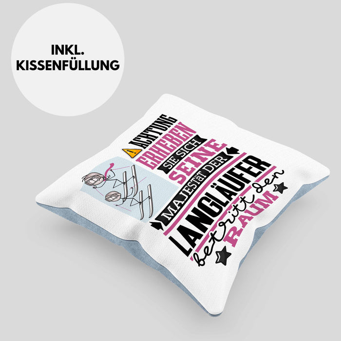 Langläufer Geschenk Kissen mit Füllung 40x40 Lustiger Spruch Erheben Sie Sich Der Langläufer Betritt den Raum (Grau) Blau Trendation