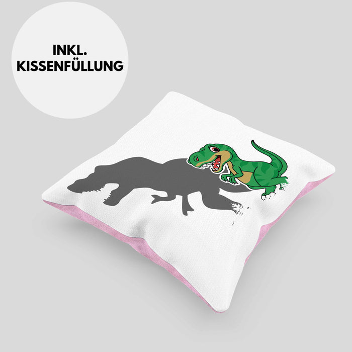 T-Rex Kissen mit Füllung 40x40 Geschenk Schatten Dinosaurier-Liebhaber Geschenkidee Jungs Geburtstag (Grau) Rosa Trendation
