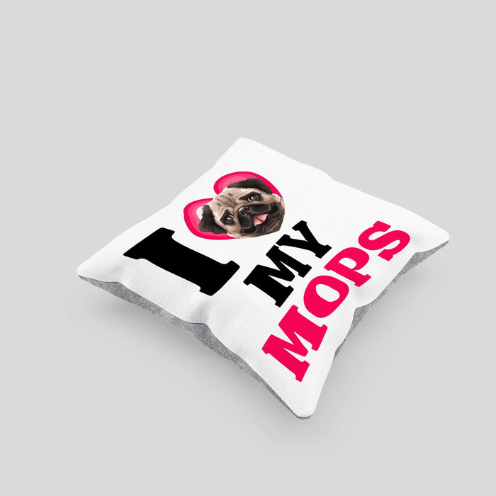 Mops Besitzerin Kissen mit Füllung 40x40 Geschenk Lustiger Spruch Geschenkidee I Love My Mops (Grau) Grau Trendation