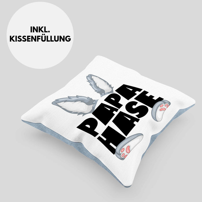 Papa Hase Kissen mit Füllung 40x40 Geschenk für Hasen-Vater Geschenkidee Bester Papa Kaninchen (Grau) Blau Trendation
