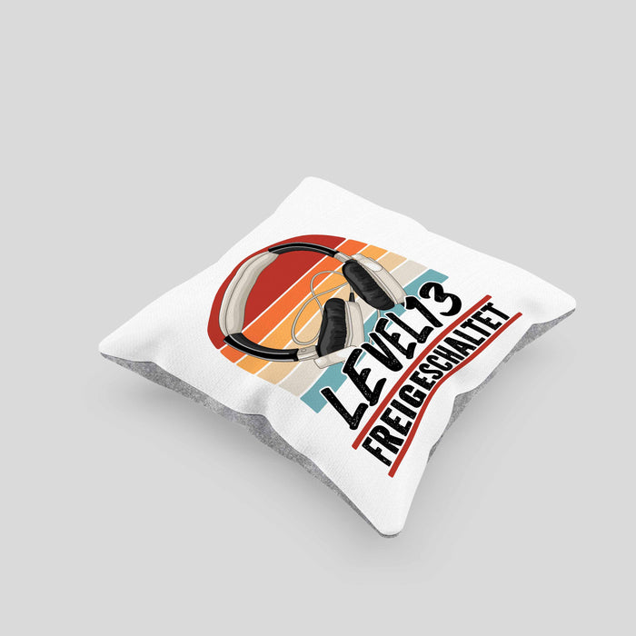 13. Geburtstag Kissen mit Füllung 40x40 Jungs Gaming Official Teenager 13er Geburtstag Geschenkidee Level 13 Freigeschaltet (Grau) Grau Trendation