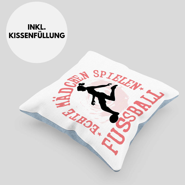 Mädchen Fußball Kissen mit Füllung 40x40 Geschenk Echte Mädchen Spielen Fußball Frauen-Fussball (Grau) Blau Trendation
