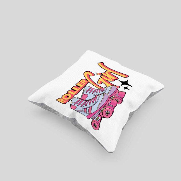 Lustige Rollschuh Kissen mit Füllung 40x40 Geschenk für Roller Girls "Roller Girl" Nostalgie 80er 90er Jahre (Grau) Grau Trendation