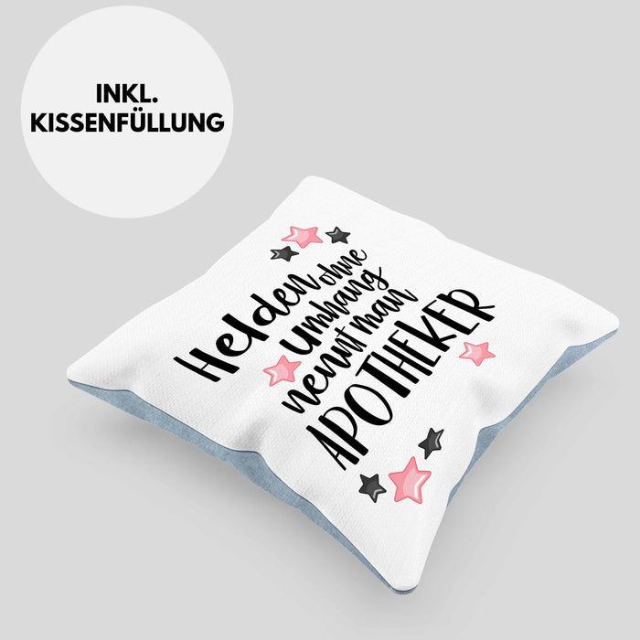 Apotheker Kissen mit Füllung 40x40 Geschenk Bester Apotheker Pharmazeut Arzneikundiger (Grau) Blau Trendation