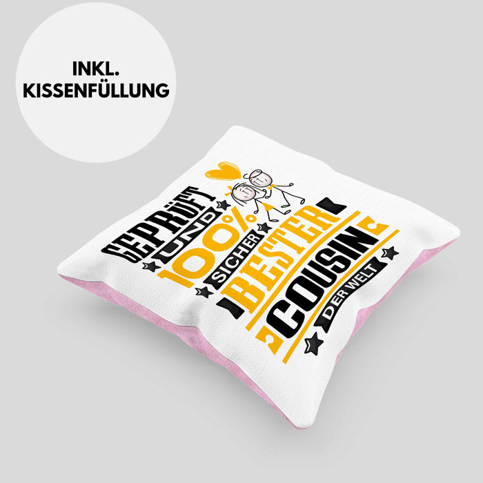 Cousin Geschenk Lustiger Spruch für Cousin Geschenkidee Bester Cousin Der WeltKissen mit Füllung 40x40 (Grau) Rosa Trendation