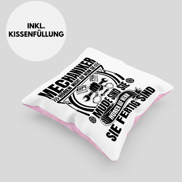 KFZ Mechaniker Kissen mit Füllung 40x40 Geschenk Spruch Männer KFZ Mechatroniker Geschenkidee Werkstatt Mechaniker Hören Nicht Auf Wenn Sie Müde Sind (Grau) Rosa Trendation