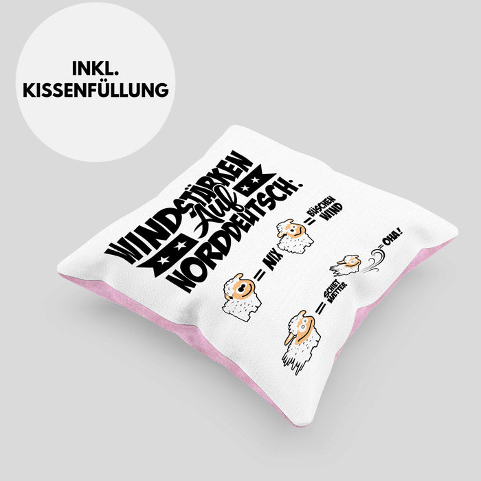 Norddeutsche Kissen mit Füllung 40x40 Geschenk Windstärken Schaf Geschenkidee (Grau) Rosa Trendation