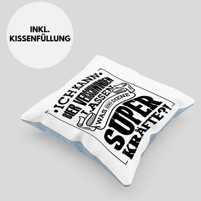 Bier Kissen mit Füllung 40x40 - "Ich kann Bier verschwinden lassen" Geschenk für Bierliebhaber (Grau) Blau Trendation