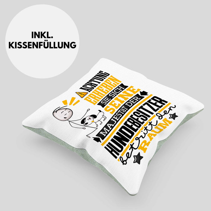 Hundebesitzer Geschenk Kissen mit Füllung 40x40 Lustiger Spruch Erheben Sie Sich Der Hundebesitzer Betritt den Raum (Grau) Grün Trendation