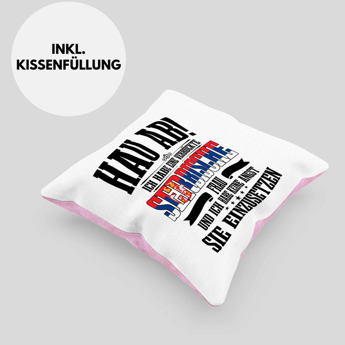 Lustige Kissen mit Füllung 40x40 für Serben Spruch Serbische Frau Lustig Serbien (Grau) Rosa Trendation