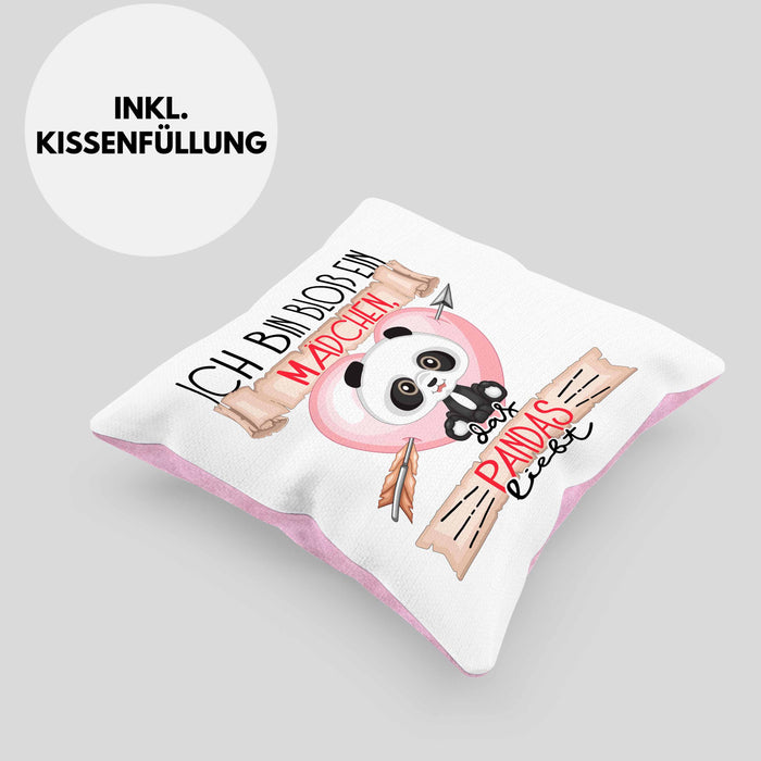 Pandas Kissen mit Füllung 40x40 Geschenk Frauen Ich Bin Bloß Ein Mädchen Das Pandas Liebt Pandaliebhaberin Geschenk Spruch Geburtstag (Grau) Rosa Trendation