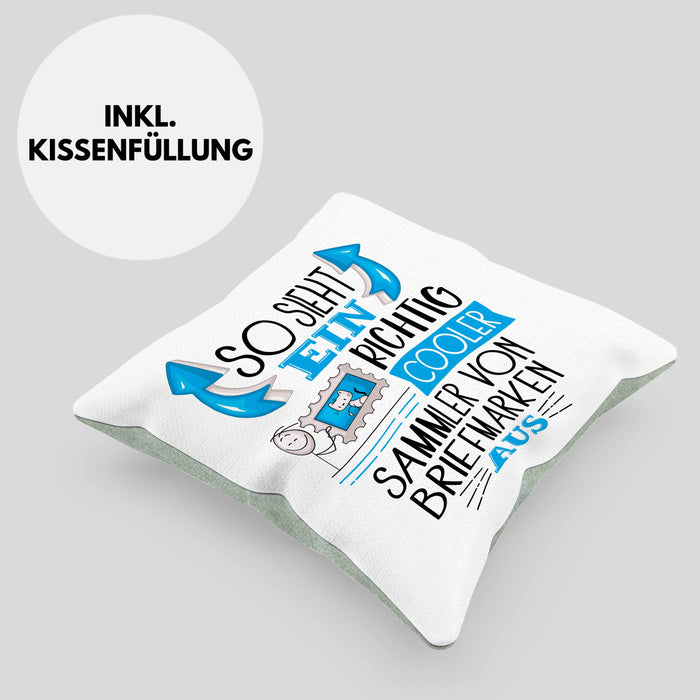 Sammler von Briefmarken Kissen mit Füllung 40x40 So Sieht Ein Richtig Cooler Sammler von Briefmarken Aus Geschenk Lustiger Spruch Geschenkidee (Grau) Grün Trendation