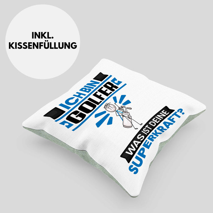 Golfer Kissen mit Füllung 40x40 Geschenk für Golfer Geburtstag Lustiger Spruch Was Ist Deine Superkraft (Grau) Grün Trendation