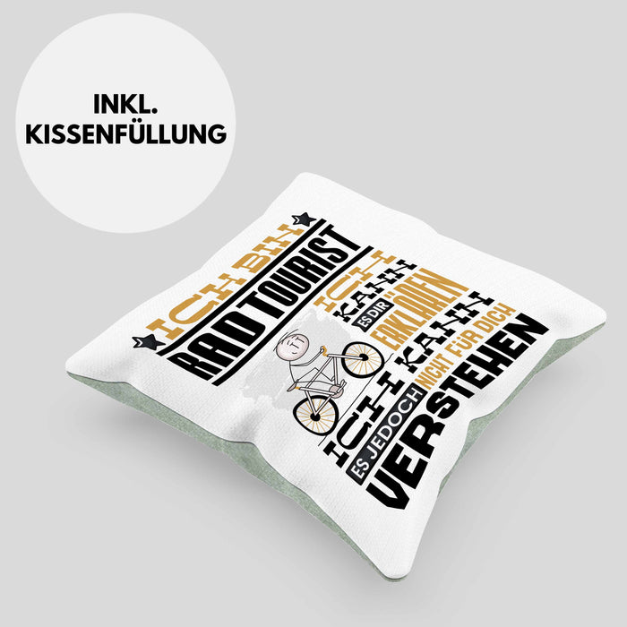 Radtourist Geschenk Kaffee-Kissen mit Füllung 40x40 Geschenkidee für Radtourist Ich Bin Radtourist Ich Kann Es Dir Erklären Jedoch Nicht Für Dich Verstehen Spruch Lustig (Grau) Grün Trendation