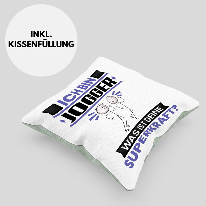 Jogger Kissen mit Füllung 40x40 Geschenk für Jogger Geburtstag Lustiger Spruch Was Ist Deine Superkraft (Grau) Grün Trendation