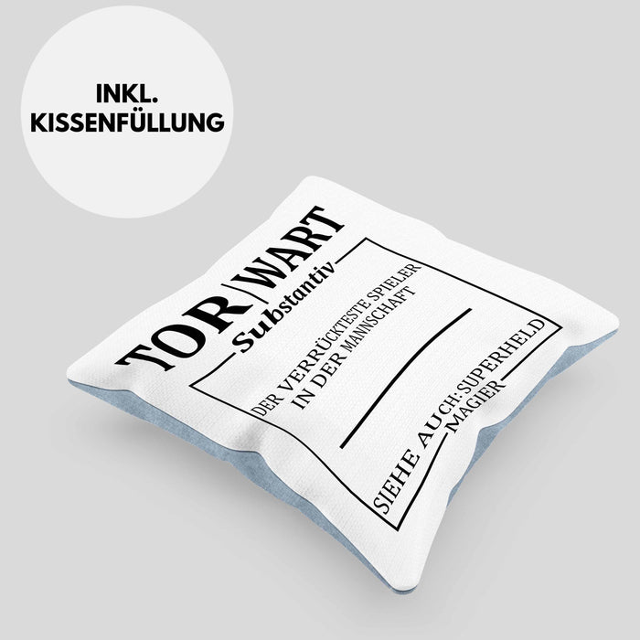 Lustige Torwart Kissen mit Füllung 40x40 Geschenk Torwartin Geschenk (Grau) Blau Trendation