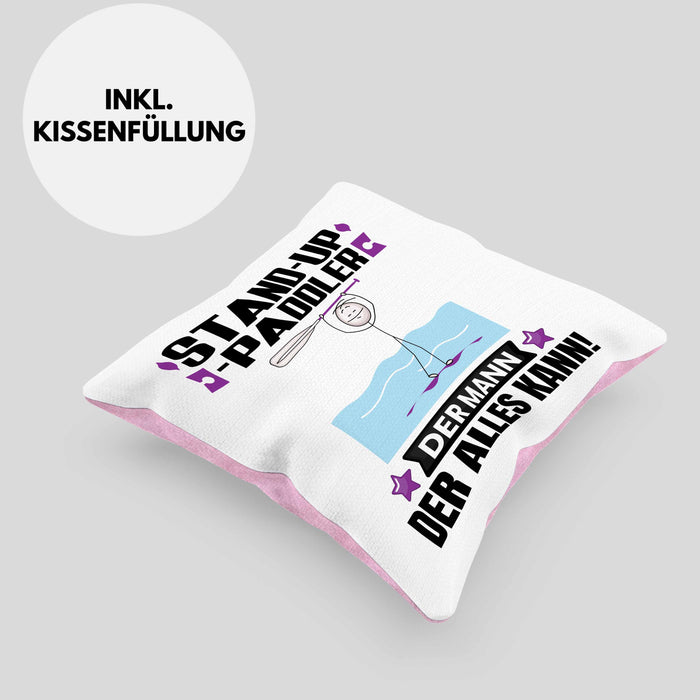 Stand-Up-Paddler Kissen mit Füllung 40x40 Geschenk für Stand-Up-Paddler Der Mann Der Alles Kann Geschenkidee zum Geburtstag (Grau) Rosa Trendation