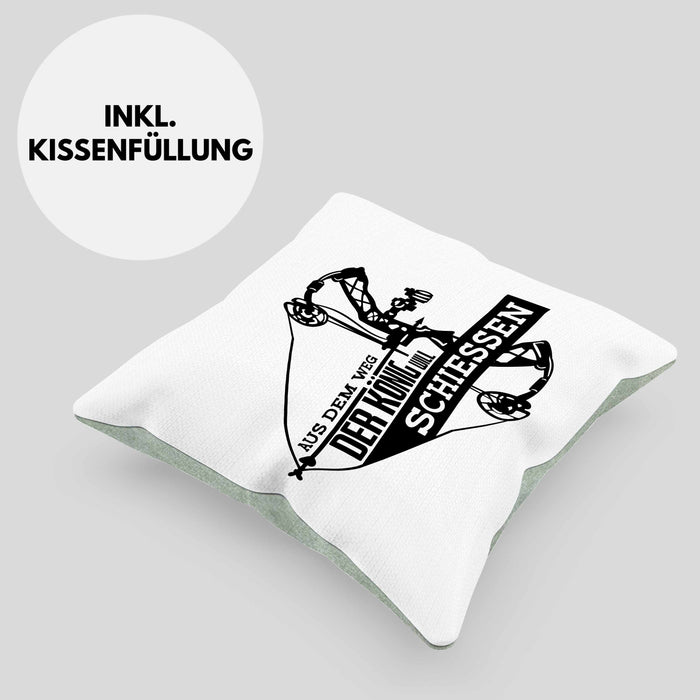 Bogenschießen Kissen mit Füllung 40x40 mit Bogenschütze Spruch - Geschenk für Pfeil und Bogen Fans Aus Dem Weg Der König Will Schießen (Grau) Grün Trendation