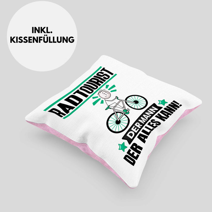 Radtourist Kissen mit Füllung 40x40 Geschenk für Radtourist Der Mann Der Alles Kann Geschenkidee zum Geburtstag (Grau) Rosa Trendation