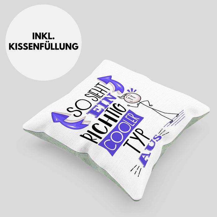 Typ Kissen mit Füllung 40x40 Geschenk So Sieht Ein RIchtig Cooler Typ Aus Geschenkidee Lustiger Spruch Geburtstag (Grau) Grün Trendation