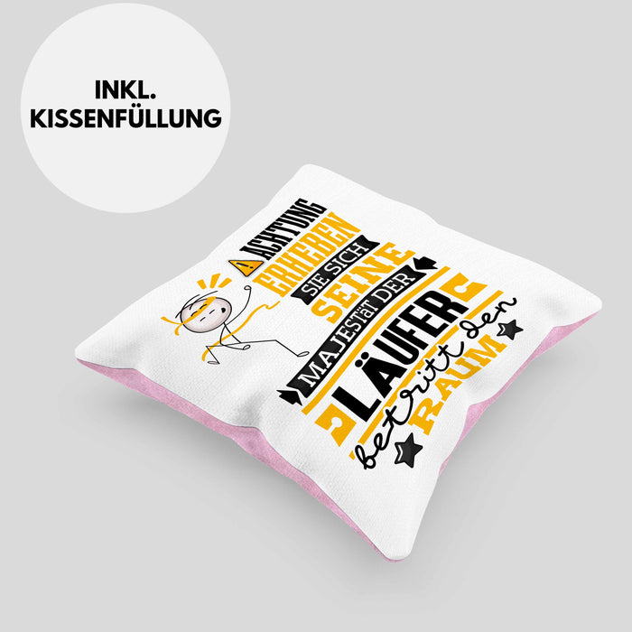 Läufer Geschenk Kissen mit Füllung 40x40 Lustiger Spruch Erheben Sie Sich Der Läufer Betritt den Raum (Grau) Rosa Trendation