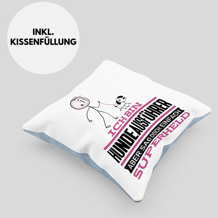 Hundeausführer Geschenk Kissen mit Füllung 40x40 Ich Bin Hundeausführer Aber Sag Doch Einfach Superheld Lustige Geschenkdiee für Hundeausführer (Grau) Blau Trendation