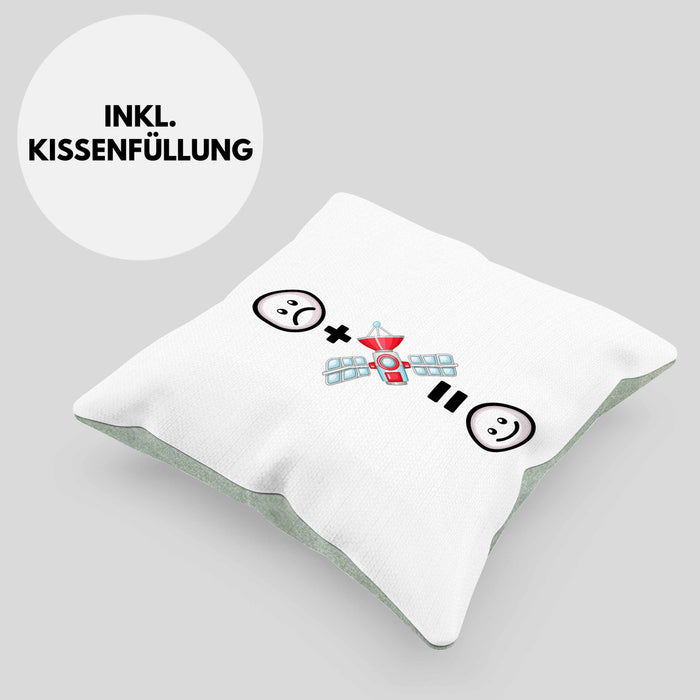 Sateliten Kissen mit Füllung 40x40 Geschenk für Sateliten Weltraum Weltall Fans Lustige Geschenkidee :( + Satelit = :) (Grau) Grün Trendation