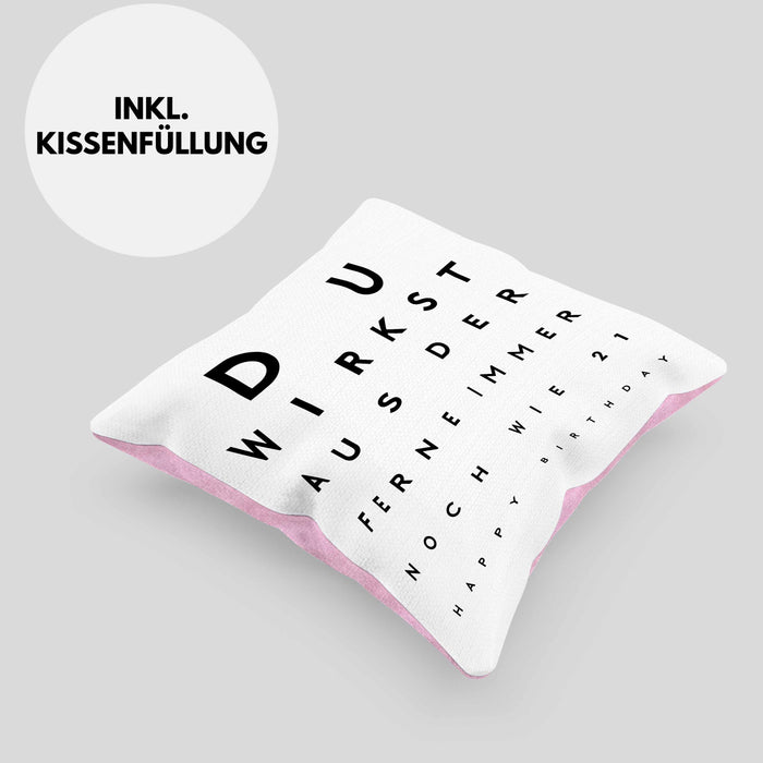 Happy Birthday Kissen mit Füllung 40x40 Du Wirst Aus Der Ferne Immer Noch Wie 21 Geburtstag Geschenkidee Männer Frauen Geschenk zum Geburtstag (Grau) Rosa Trendation