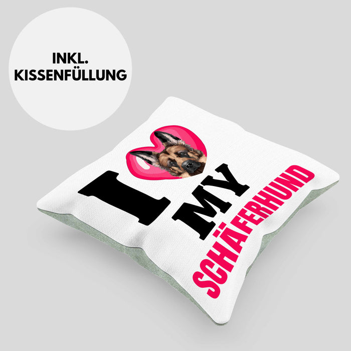 Schäferhund Besitzerin Kissen mit Füllung 40x40 Geschenk Lustiger Spruch Geschenkidee I Love My Schäferhund (Grau) Grün Trendation