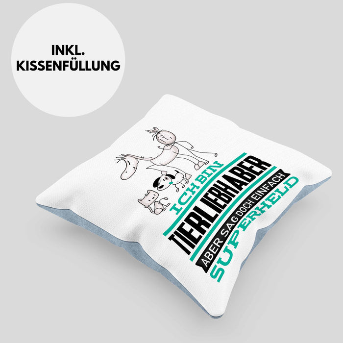Tierwohlhaber Geschenk Kissen mit Füllung 40x40 Ich Bin Tierwohlhaber Aber Sag Doch Einfach Superheld Lustige Geschenkdiee für Tierwohlhaber (Grau) Blau Trendation
