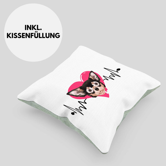 Chihuahua Besitzer Kissen mit Füllung 40x40 Geschenk Lustiger Spruch Geschenkidee Herzschlag XXXX (Grau) Grün Trendation