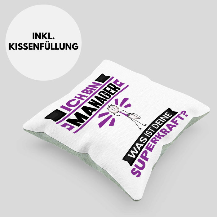 Manager Kissen mit Füllung 40x40 Geschenk für Manager Geburtstag Lustiger Spruch Was Ist Deine Superkraft (Grau) Grün Trendation