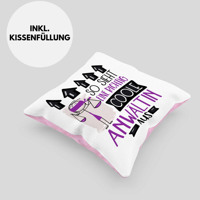 Anwältin Geschenk Kissen mit Füllung 40x40 Lustig Geschenkidee für Anwältin Geburtstag So Sieht Eine Richtig Coole Anwältin Aus Frauen Spruch (Grau) Rosa Trendation