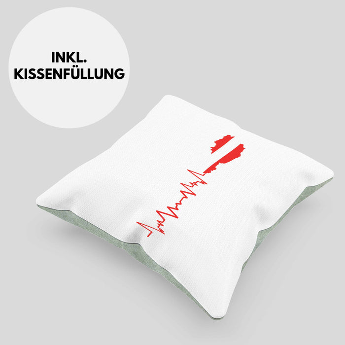 Austria Kissen mit Füllung 40x40 Geschenk Herzschlag Österreich Heimat Alpen EKG (Grau) Grün Trendation