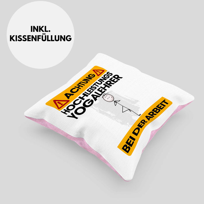 Yogalehrer Kissen mit Füllung 40x40 Geschenk Lustiger Spruch Geschenkidee für Yogalehrer Achtung Hochleistungs Yogalehrer Bei Der Arbeit (Grau) Rosa Trendation